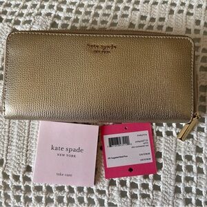 kate spade slim continental metallic gold zip-around wallet
